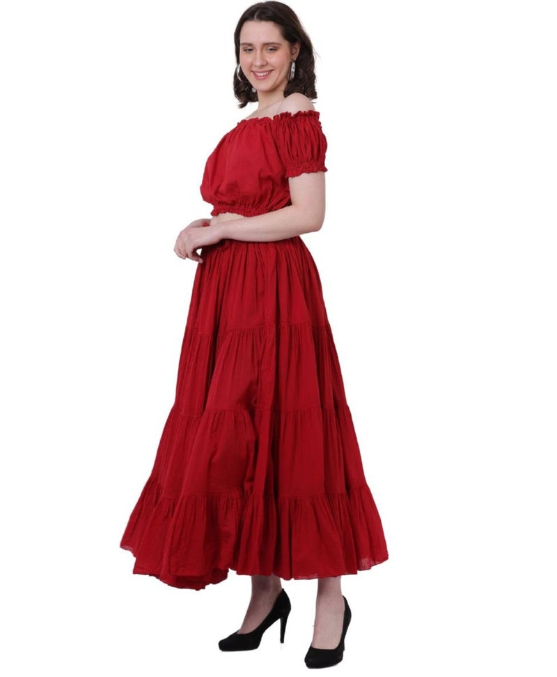 WevezÂ® Women's Plus Size Gypsy 25 Yard Long Flowy Solid Color Renaissance fair Skirt, Red - Image 3